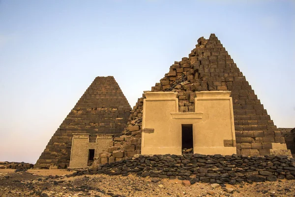 Pirâmides Antigas Meroe Deserto Sudão — Fotografia de Stock