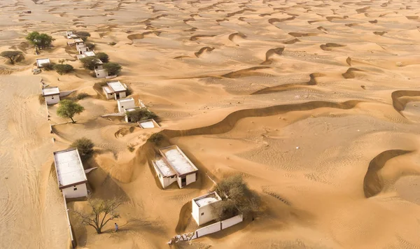 Luchtfoto Van Amandoned Dorp Een Woestijn Buurt Van Dubai — Stockfoto