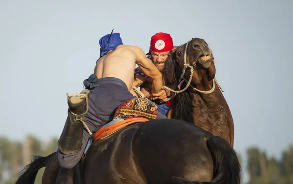 イシククリ湖 キルギスタン 2018 馬上の男 — ストック写真
