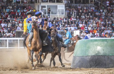 Göl: Issyk-Kul, Kurgyzstan, 7 Eylül 2018: kok-boru bir oyunu