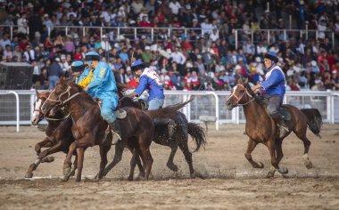 Göl: Issyk-Kul, Kurgyzstan, 7 Eylül 2018: kok-boru bir oyunu