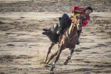 Göl: Issyk-Kul, Kurgyzstan, 7 Eylül 2018: kok-boru bir oyunu