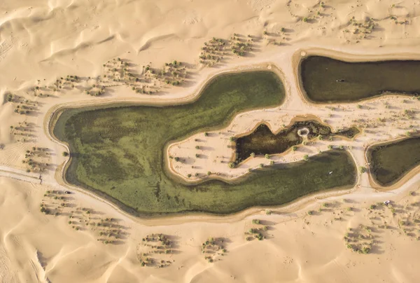 Letecký Pohled Qudra Jezer Poušti Poblíž Dubai — Stock fotografie