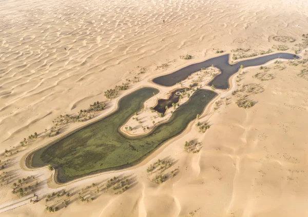 Luchtfoto Van Qudra Meren Een Woestijn Buurt Van Dubai — Stockfoto