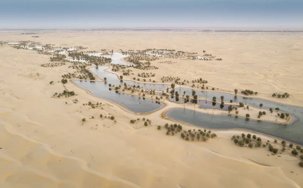 Vista Aerea Del Deserto Qudra Dei Laghi Vicino Dubai — Foto Stock