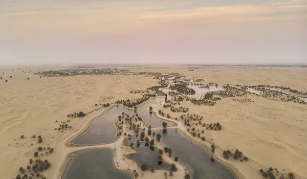 Vista Aerea Del Deserto Qudra Dei Laghi Vicino Dubai — Foto Stock