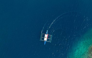 Teknenin Palawan, Filipinler yakınındaki mavi su havadan görünümü