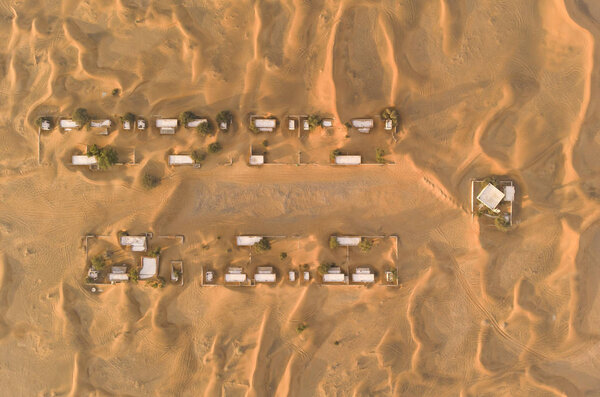 top view of old abandoned village in desert near Dubai