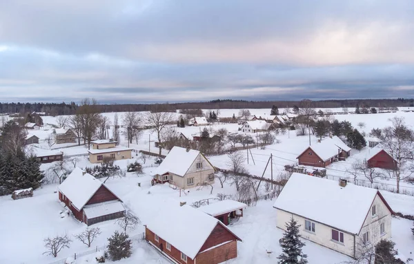 Houses Snowy Field Pajusti Village Estonia — Stock Photo, Image