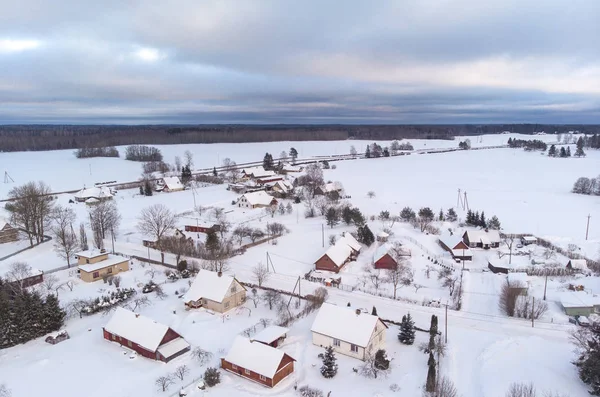 Houses Snowy Field Pajusti Village Estonia — Stock Photo, Image