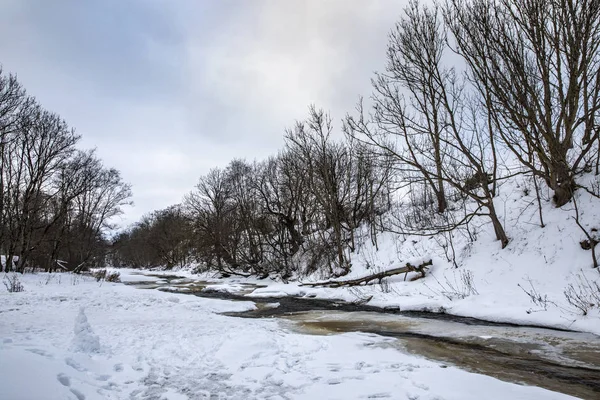 Pochmurny Zimowy Dzień Zamrożone Wodospad Jagala Pobliżu Tallinn Estonia — Zdjęcie stockowe