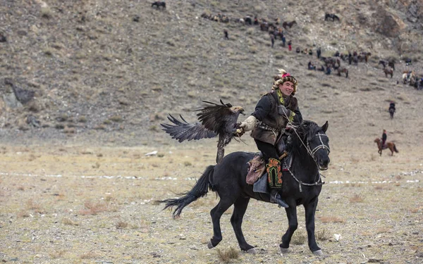 Bayan Ulgii Mongoliet Oktober 2015 Mongoliska Eagle Hunter Utbildning Hans — Stockfoto