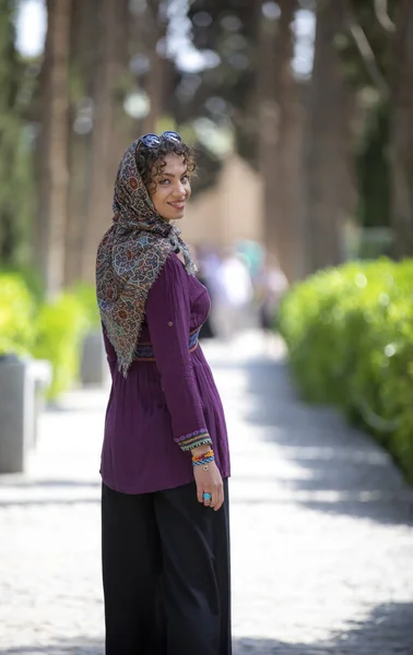 beautiful Iranian woman in Fin gardens in Kashan