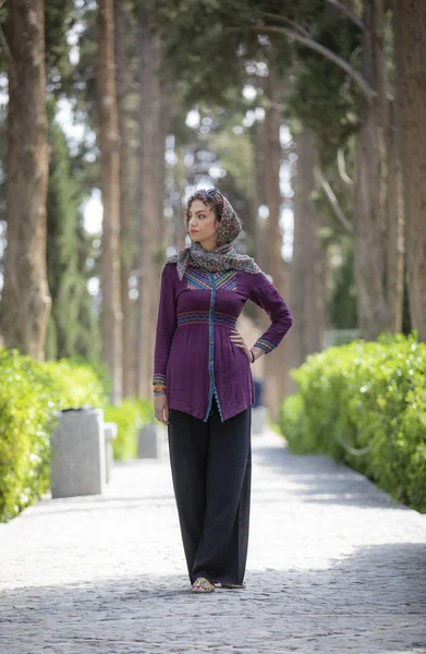 beautiful Iranian woman in Fin gardens in Kashan
