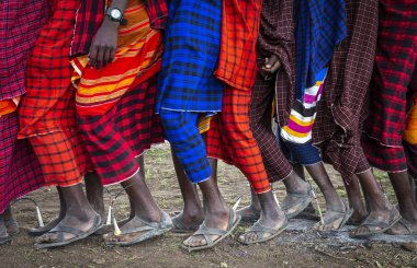 cropped shot of feet of maasai warriors walking clipart