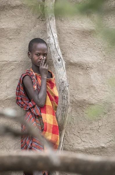 Misma Tanzania Junio 2019 Joven Masai Frente Casa — Foto de Stock