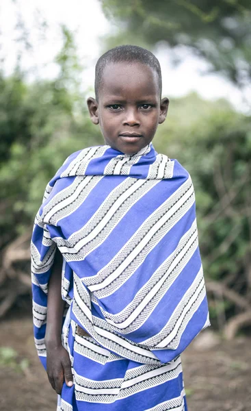 Dasselbe Tansania Juni 2019 Junger Massai Junge Traditionellem Outfit — Stockfoto