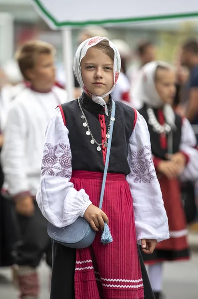 タリン エストニア 2019年7月6日 タリンの通りで伝統的な服を着た女の子 — ストック写真