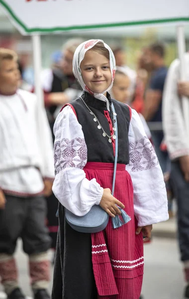 Tallinn Estonsko Červenec 2019 Dívka Tradičním Oděvu Ulicích Tallinnu — Stock fotografie