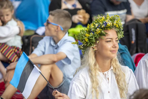 에스토니아 2019년 에스토니아 축제에서 사람들 Laulupidu 150 전부터 역사의 가능한 — 스톡 사진