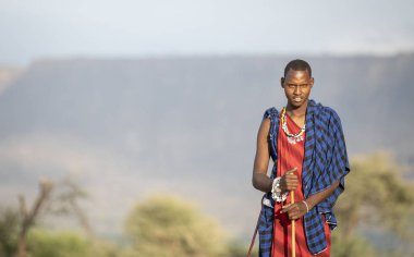 Arusha, Tanzanya, 7 Eylül 2019: Genç bir maasai savaşçısının portresi