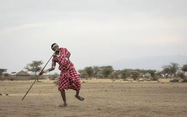 Arusha Tanzania 8Th September 2019 Maasai Man Throwing Spear — ストック写真