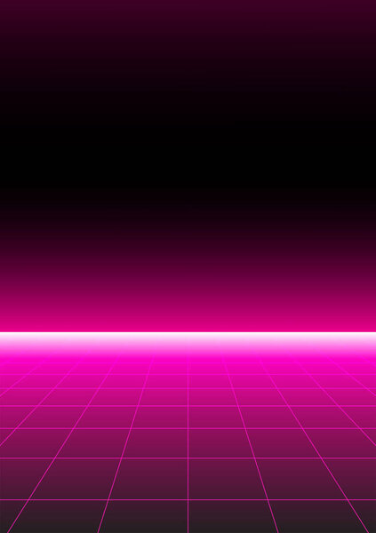 Neon Horizon A vibrant, neon-lit perspective grid against a gradient black backdrop, creating a modern and evocative sense of space and futuristic aesthetics.