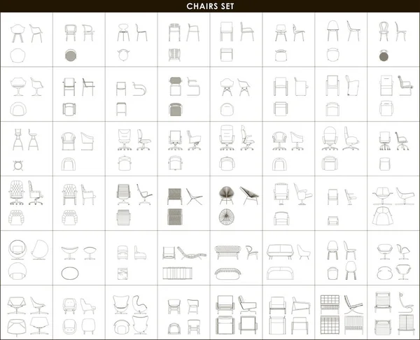 Eine Reihe Von Stühlen Sesseln Sofas Chaiselongen Vektor Isoliert Auf — Stockvektor