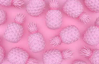 Pembe bir arka plan üzerinde pembe tek renkli ananas. Doku pastel renklerde. Tropikal egzotik meyve. 3D render.