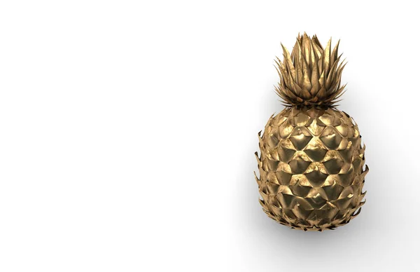 Alone Gold Pineapple Isolated White Background Space Text Tropical Exotic — Stock Photo, Image