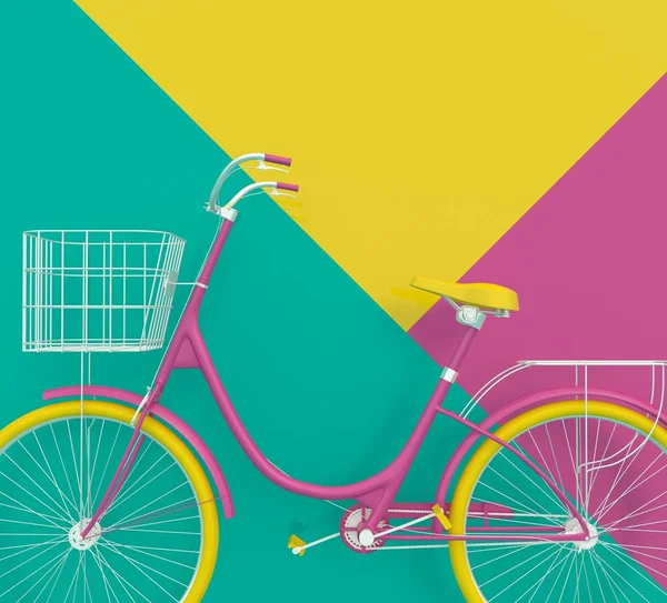 在五颜六色的背景上画上鲜艳色彩的旧复古自行车 抽象概念 — 图库照片