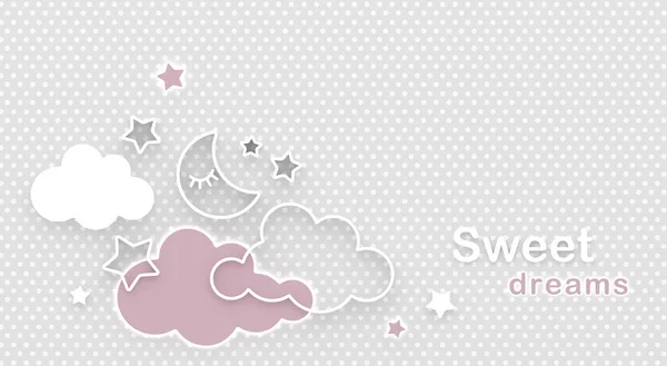 Desenhos Animados Lua Adormecida Nuvens Estrelas Céu Noturno Desejando Boa — Fotografia de Stock