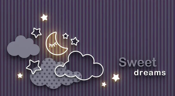 Cartoon Sleeping Moon Clouds Stars Night Sky Wishing Good Night — Stock Photo, Image