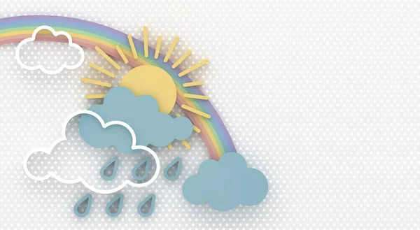 太陽と空に雨と雲と漫画抽象的な構成 壁の装飾 コピー スペースとグリーティング カード のレンダリング — ストック写真