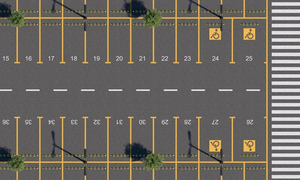 Автостоянка Дорожной Разметкой Нумерацией Парковочных Мест Пустой Паркинг Пешеходным Переходом — стоковое фото