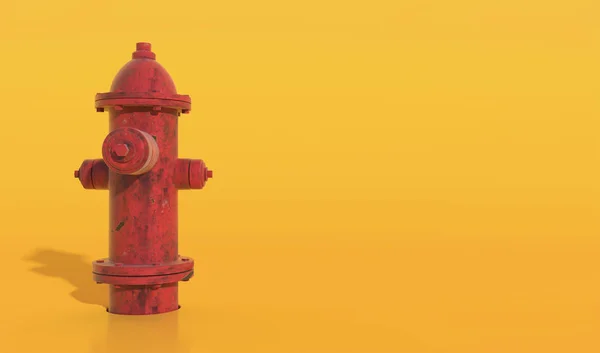 Alte Rote Feuerhydranten Nahaufnahme Isoliert Auf Gelbem Hintergrund Illustration Mit — Stockfoto