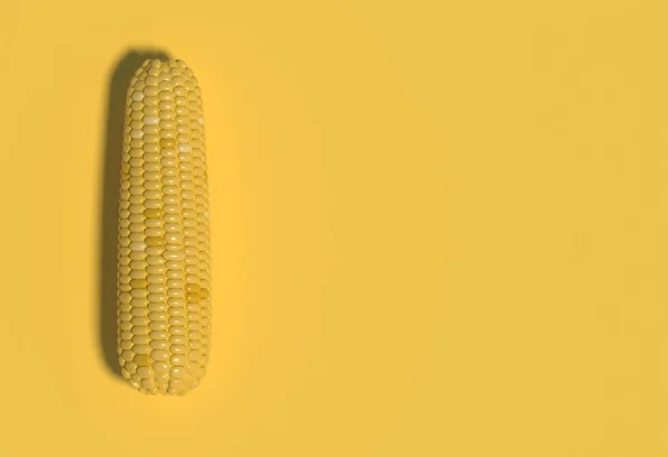 Single Yellow Corn Cob Yellow Background Illustration Mock Copy Space — Stock Photo, Image