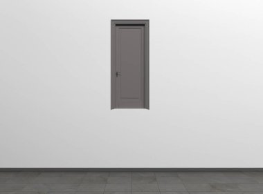 Creative interior concept of a room with one door. Conceptual realism. Modern Art.  3D rendering illustration. clipart