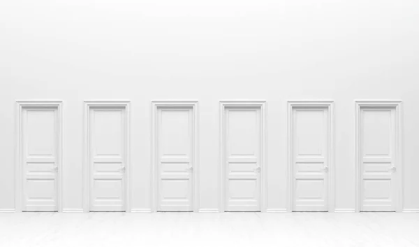 Interior Habitación Color Blanco Monocromo Liso Con Muchas Puertas Monótonas — Foto de Stock