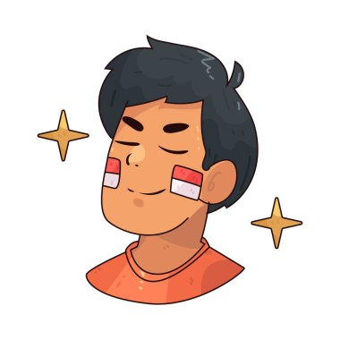 Gururlu Yüz Endonezya Bağımsızlık Günü: Endonezya bayrak renkleriyle boyanmış gururlu bir yüz.