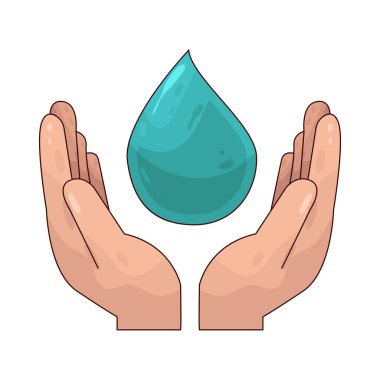 Suyu Kaydet: Suyun korunmasını sembolize eden bir eli olan bir su damlası.