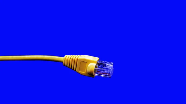 Gelbes Netzwerkkabel Auf Einheitlich Blauem Hintergrund — Stockfoto