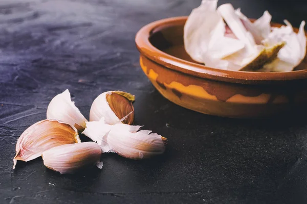 Cloves Garlic Black Vintage Background — Stock Photo, Image