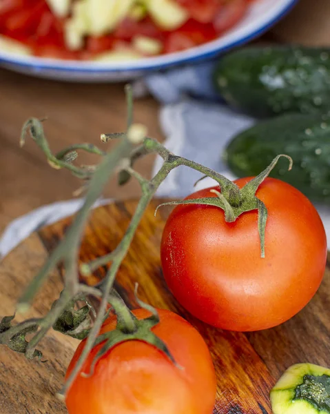 Kochen spanischen Gazpacho. Zubereitung der typischen kalten Tomatensuppe aus Spanien. — Stockfoto