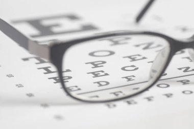 Grafik arka plan yakın çekim gözlük görme testi.