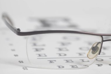 Grafik arka plan yakın çekim gözlük görme testi.