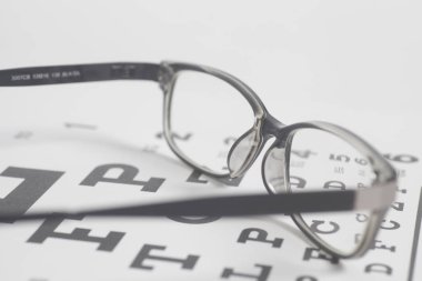 Grafik arka plan yakın çekim gözlük görme testi.