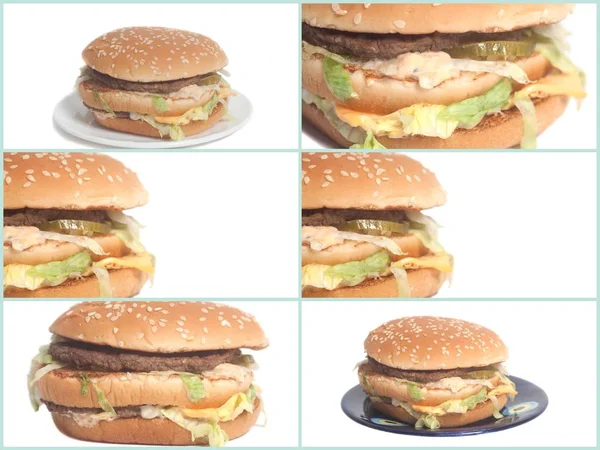 Savoureux Collage Big Burger Isolé Sur Fond Blanc — Photo