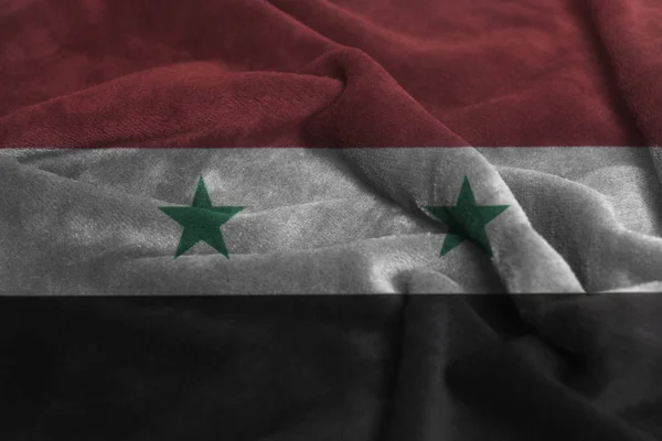 Ruffled Drapeau Ondulé Syrie Gros Plan Arrière Plan — Photo
