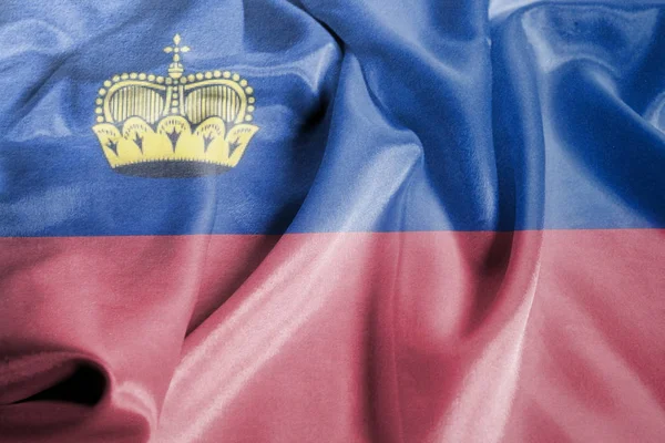 Ondulazione Bandiera Nazionale Del Liechtenstein Sfondo Primo Piano — Foto Stock